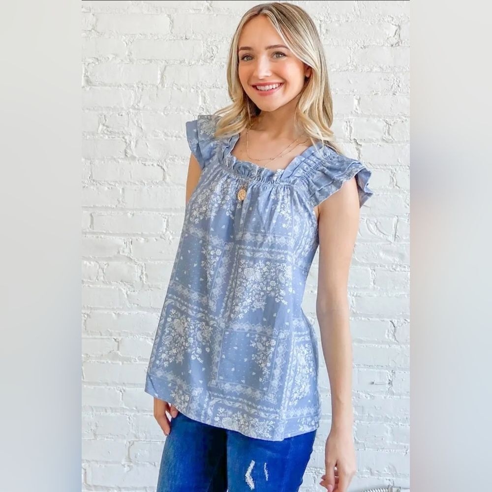 New And The Why Floral Blue Women's Blouse 1x